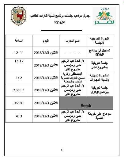 مواعيد التسجيل والتدريب، لطلبة وطالبات الجامعة
