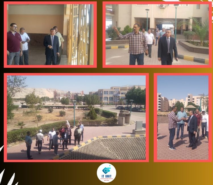 أمين كلية الآداب يستقبل أمين عام الجامعة والأمين المساعد أثناء الزيارة التفقدية لحرم كلية الآداب .