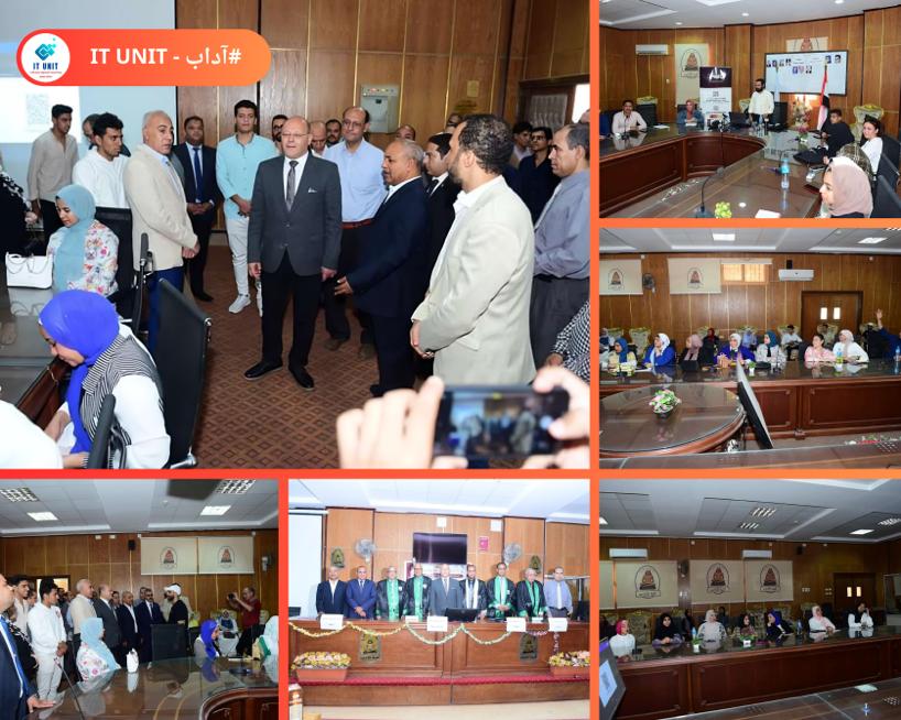 رئيس الجامعة خلال زيارته لكلية الآداب ، ومشاهدته لجوانب من فعاليات تدريبية وعلمية  بها .