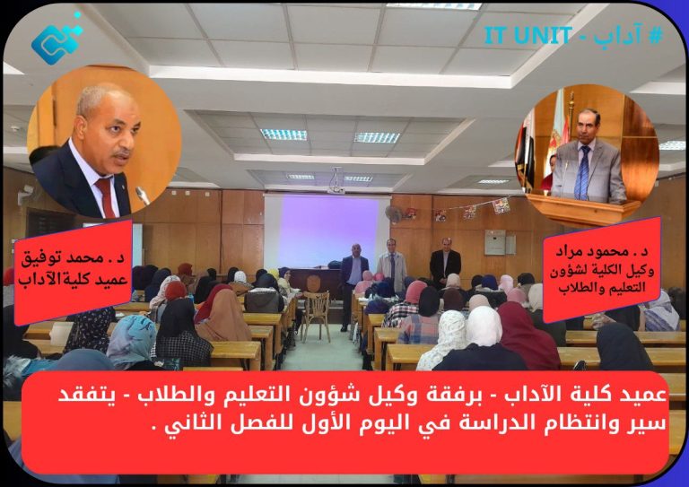 عميد كلية الآداب يتفقد سير وانتظام الدراسة في اليوم الأول للفصل الدراسي الثاني .