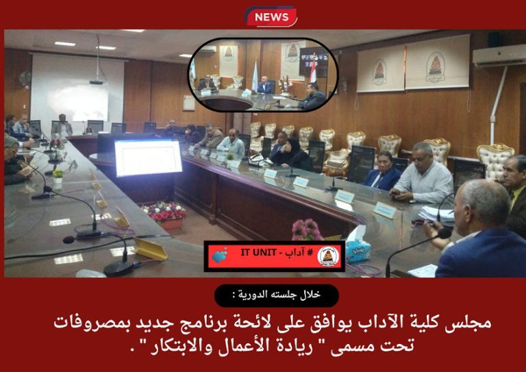 مجلس كلية الآداب يوافق على لائحة برنامج جديد بمصروفات تحت مسمى ” ريادة الأعمال والابتكار” .